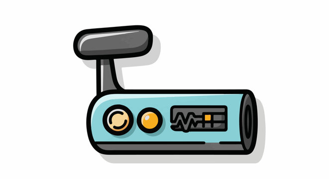 Light blue appliance with a handle and two round buttons