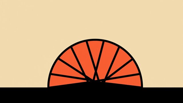 Minimalist graphic of half sun split into orange wedges on beige.