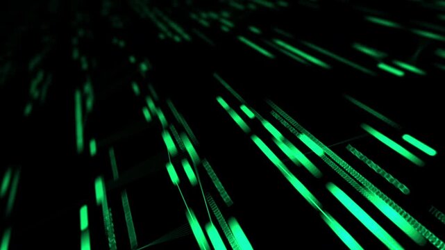 High-speed green data stream depicting cloud computing and artificial intelligence network systems. Perfect for cyber security b-roll and corporate tech content.