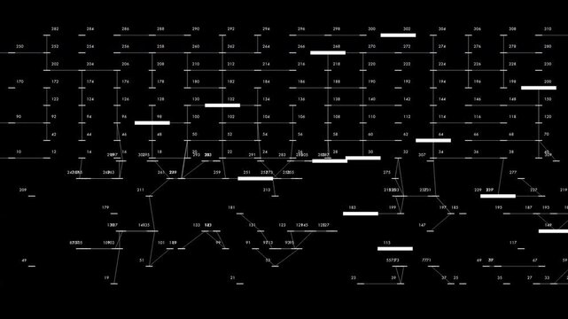 High-tech mainframe processing visualization representing artificial intelligence code, a decentralized blockchain network, or microchip schematic data loops on a dark screen.