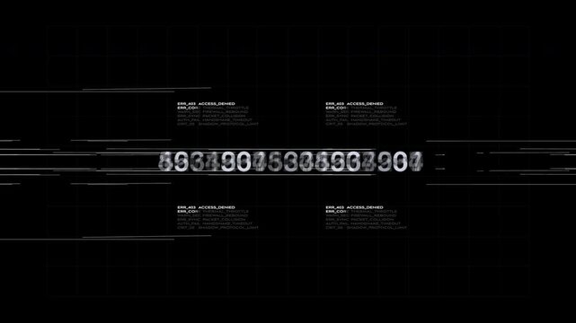 High-tech data encryption counter displaying fast-mutating security codes and access diagnostics. Ideal element for fintech, cybersecurity, and cloud system displays.