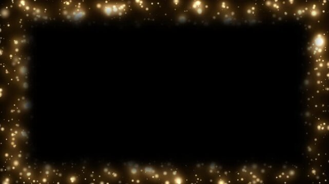ゴールドグリッター パーティクルフレーム背景 黒バック ループ動画 ｜Gold Glitter Particle Frame Background Black Seamless Loop Video 4K
