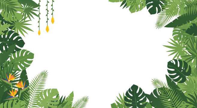 Tropical foliage botanical frame background vector illustration design with lush monstera palm leaves for creative border projects 9
