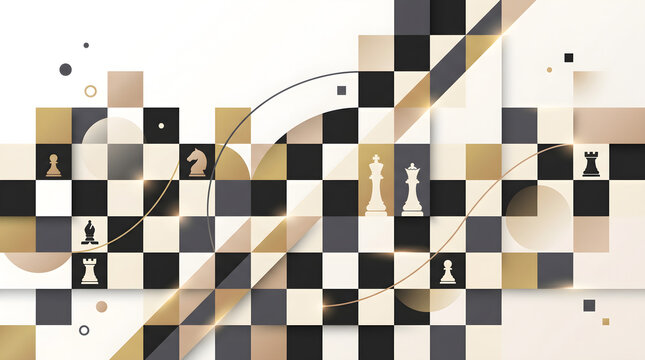 Abstract Geometric Chess Pattern Banner with Strategic Concept Artwork