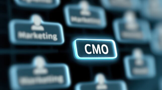 A close-up of a keyboard with a highlighted "CMO" key symbolizing Chief Marketing Officer in a business context.