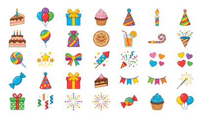Fototapeta premium Birthday Party Colorful Clipart Set Flat Vector Illustration