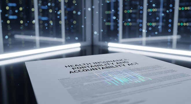 HIPAA compliance for data security in healthcare systems ensures privacy of medical records stored in a digital server room environment