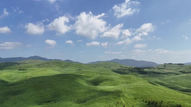 Aerial View of Akiyoshidai Karst Plateau in Yamaguchi Japan, 4K Summer Landscape with Copy Space 13