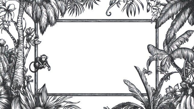 Tropical Frame with Monkey,  Perfect for invitations