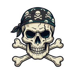 Fototapeta premium Pirate Skull Bandana, Crossbones, Danger Symbol, Scary Halloween Icon