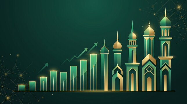 Islamic Finance Growth Concept with Green and Gold Mosque Chart