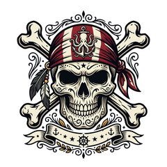 Fototapeta premium Pirate Skull with Bandana, Crossbones, and Anchor - Vector Art