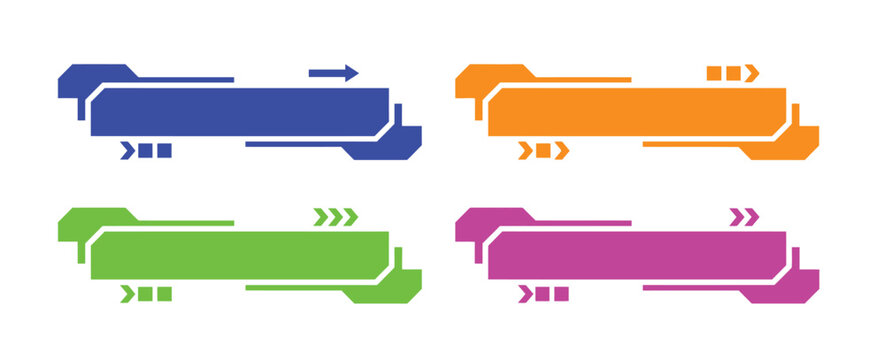 Futuristic sci-fi digital hud interface lower third banners set in blue orange green and purple colors