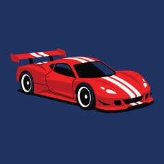 Naklejka premium Sleek red racing car with white stripes and aerodynamic spoiler vector illustration