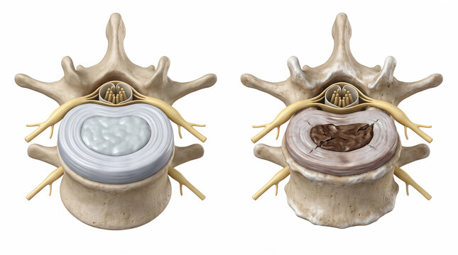 Medical 3D illustration of human shoulder joint replacement with ball and socket prosthetic implants on a white display pedestal