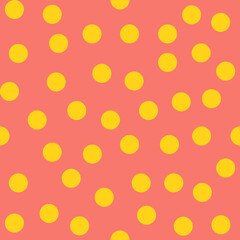 Seamless polka dot pattern with yellow dots on a coral orange background. Abstract background with spot dot. © เทรเวอร์ ทรี