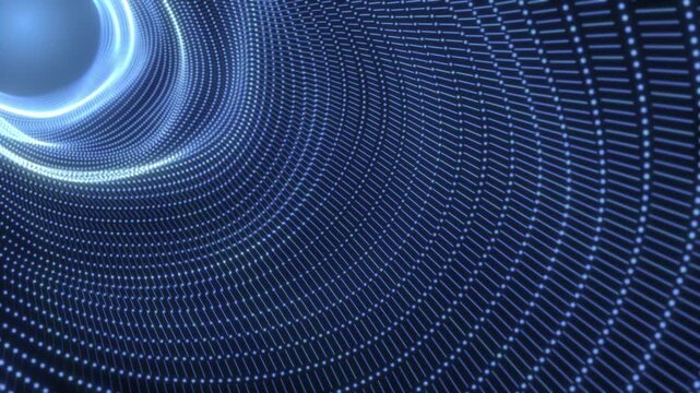 Abstract futuristic wave tunnel of blue particles. Abstract animation blue circle energy. Seamless looping animation