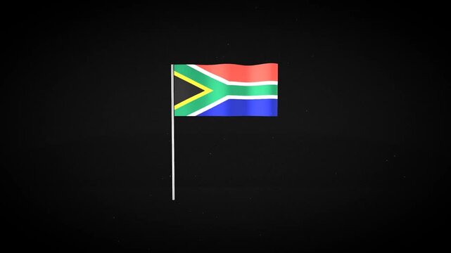 Three small flags of South Africa isolated on black background
