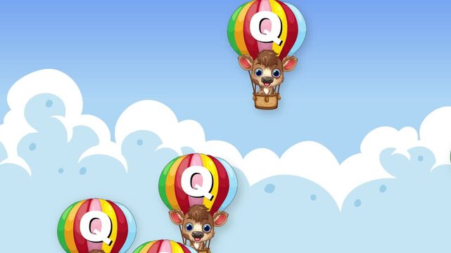 Animated Quail Characters in Hot Air Balloons Falling Downward Against Clouds