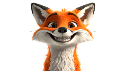 Fototapeta premium Smiling Cartoon Fox Character Isolated With White Background