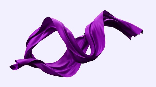 Vibrant 3D render of a smooth purple satin ribbon forming a seamless infinity sign, isolated against a bright light background. Perfect for creative promo videos, abstract graphic overlays, luxury fas