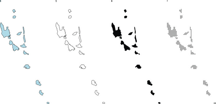 Vanuatu map silhouette collection. Detailed island archipelago vector shapes.