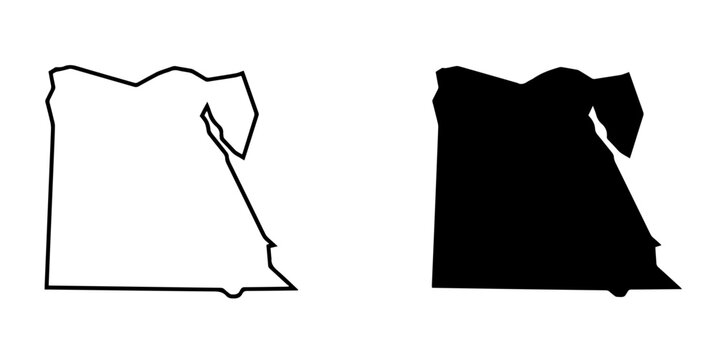 Egypt map outline and solid silhouette vector isolated icon set