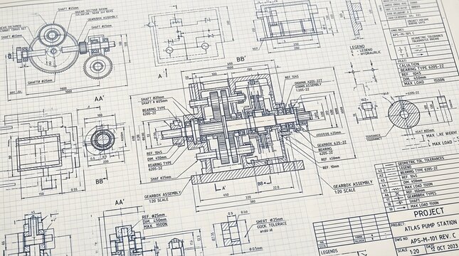 Technical blueprint grid texture with intricate engineering layout designs