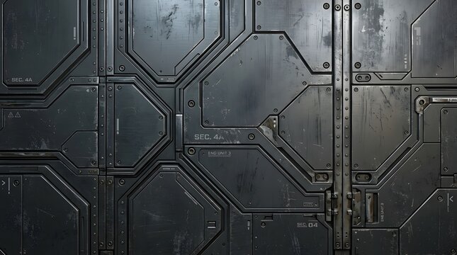 Futuristic spaceship panel texture with geometric seams and rivet details