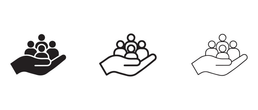 Hands holding groups of people  symbolizing support community care and protection
