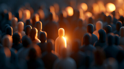 Obraz premium Unique Glowing Figure In Anonymous Crowd Concept