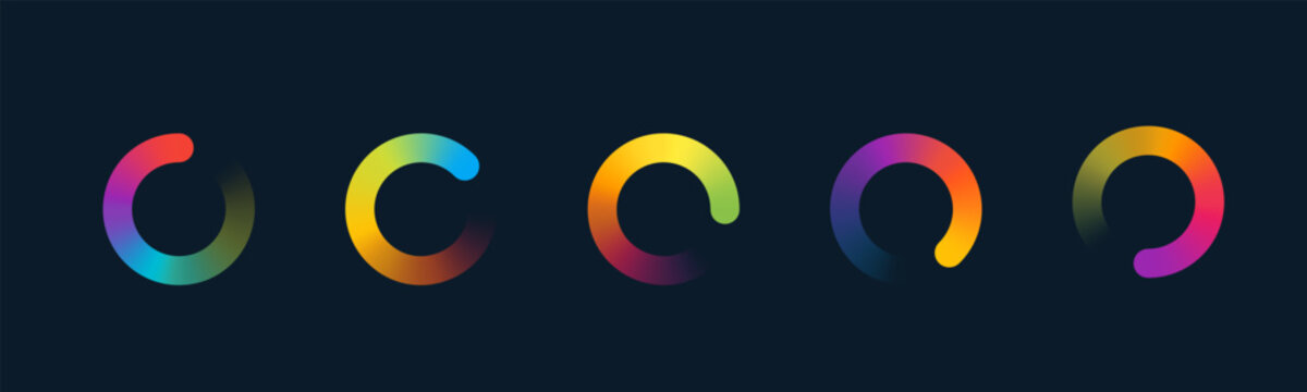 rainbow gradient circular loading progress indicator bars set