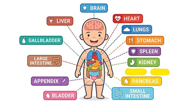 Human body internal organs infographic for children with infographic, education