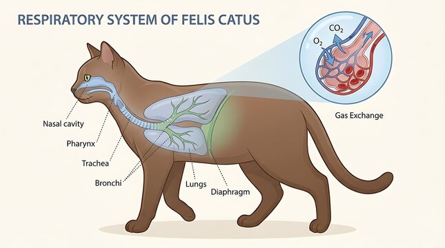 Scientific diagram of felis catus respiratory system anatomy with respiratory