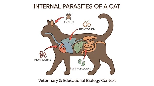 Veterinary illustration of internal parasites affecting feline health