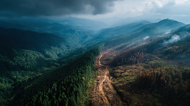 Divided land showing effects of deforestation and environmental degradation highlighting climate change impact ecological imbalance and sustainability concerns