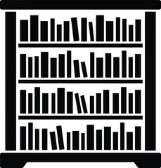 Obraz premium Black and white icon of a wooden bookshelf filled with many books for education and library theme