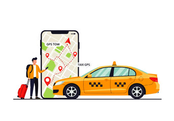 Naklejka premium Online Taxi Navigation with GPS Map Cartoon Vector Illustration
