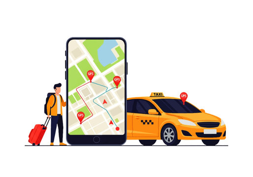 Taxi Pickup Location with Smartphone GPS Vector Illustration