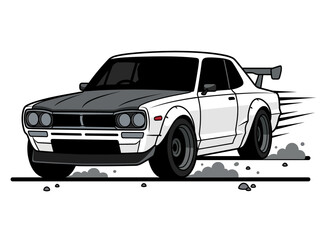 Custom Vintage Japanese Sports Car Vector Illustration - JDM Drift Race Car Graphic © Tiana