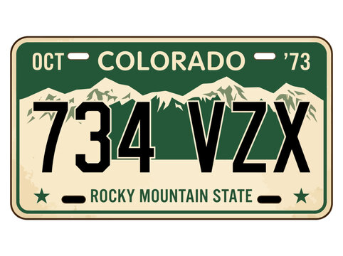 Vintage 1973 Colorado License Plate Illustration with Rocky Mountains