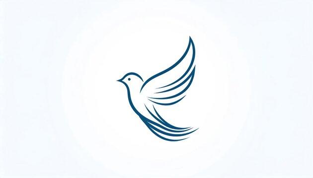 Stylized blue bird icon flying on white background.