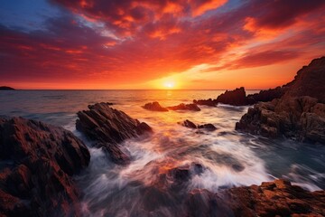 Obraz premium Beautiful sunset over sea landscape outdoors horizon.