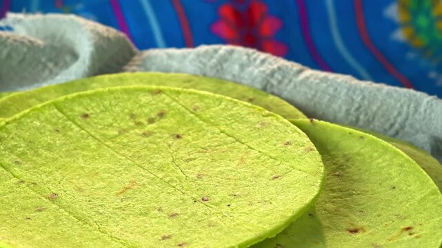 Close-up of authentic Mexican nopal tortillas ready for tacos