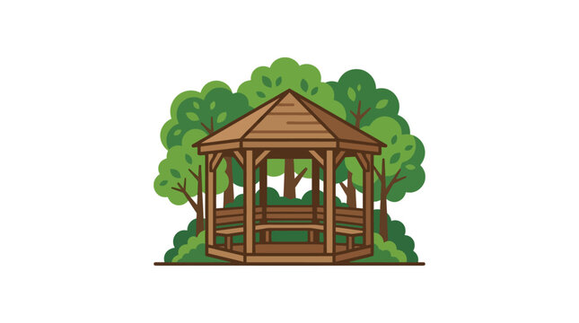 A classic wooden gazebo structure with a hexagonal roof design.