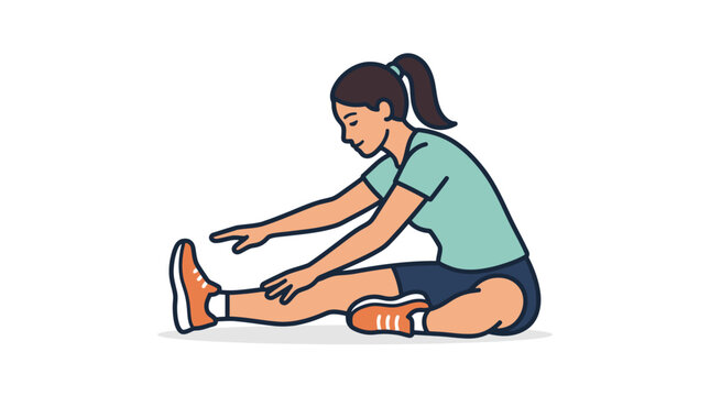 A young woman performing a seated hamstring stretch exercise.