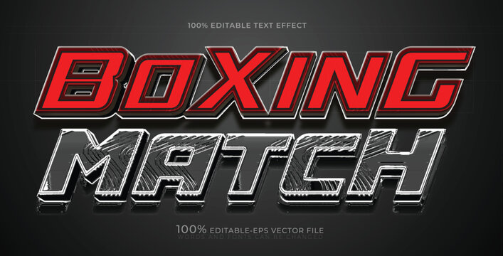 boxing match text effect, editable silver