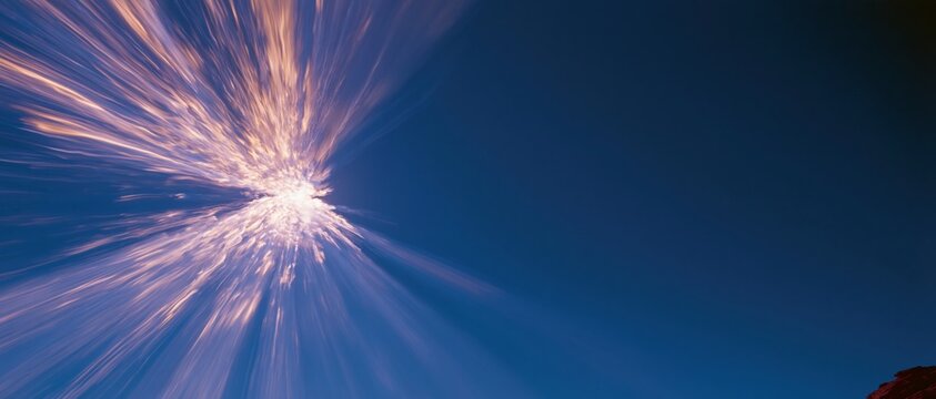Abstract luminous particle burst in amber and deep blue tones suggests a calm night sky for stargazing wellness and restorative sleep recovery