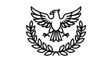 Fototapeta premium Eagle emblem with laurel wreath, heraldic symbol, minimalist line art, black and white