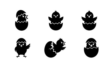 70 Charming Black and White Chick Icons, Hatching Egg Vector Set, Cute Baby Bird Illustrations for Easter and Spring Design 100 © Victor